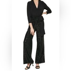 Calvin Klein Womens Sequined Wide-Leg Jumpsuit